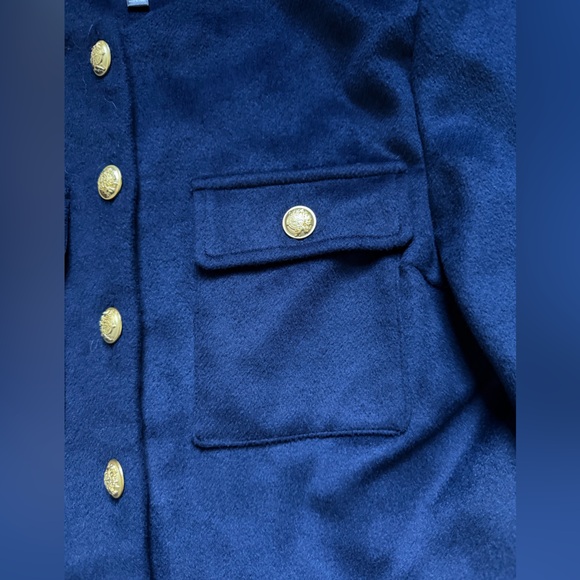 Aqua Cropped Navy Blue Wool Blazer - Picture 3 of 10